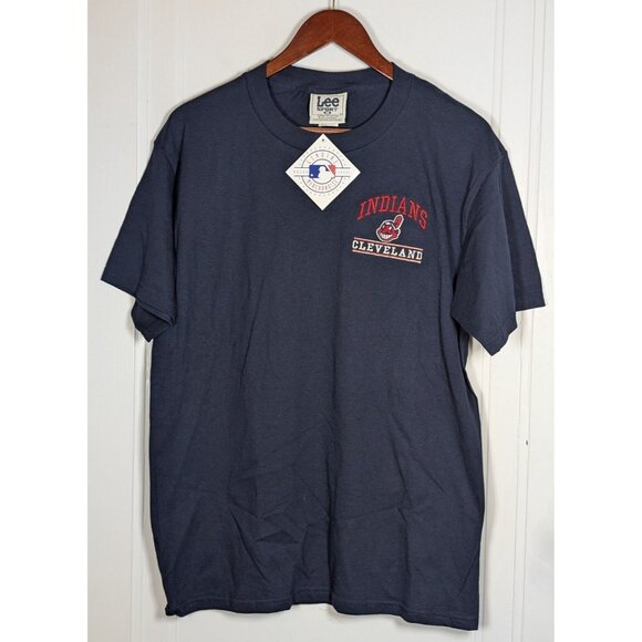 NEW NWT Lee Cleveland Indians Shirt Mens Medium Blue Baseball Wahoo Vintage 90s - Picture 1 of 4